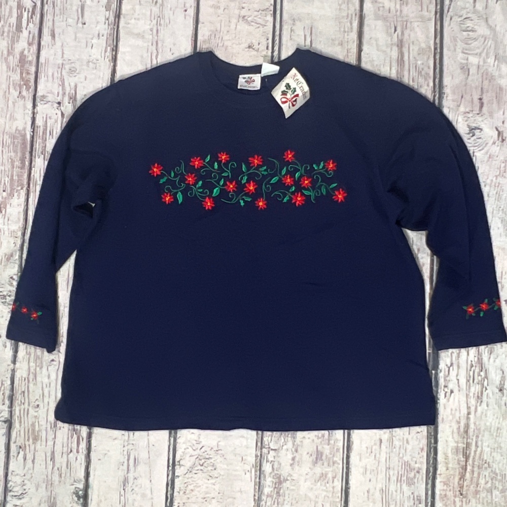 Poinsettia Flower Nutcracker New Vintage Ugly Christmas Xmas Sweatshirt Women's